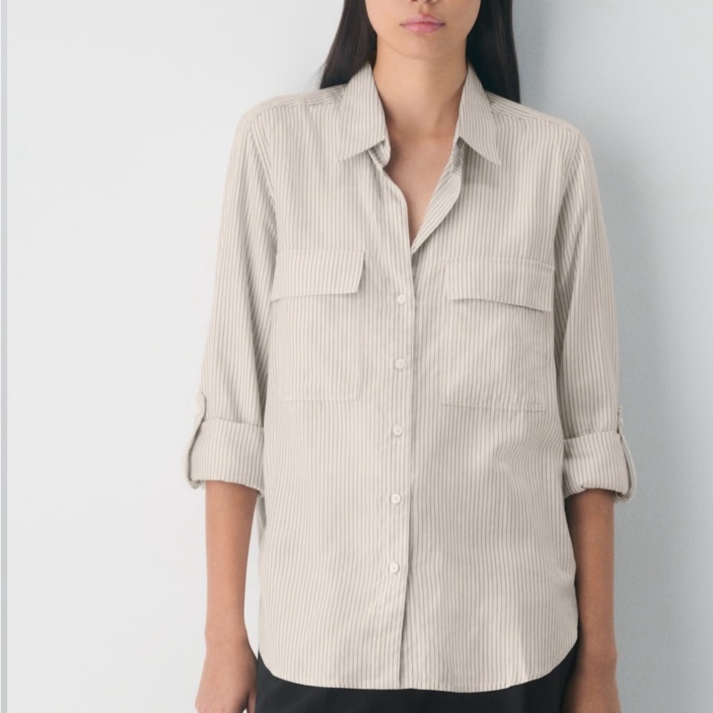 Aritzia Light Taupe Striped Button Down Shirt